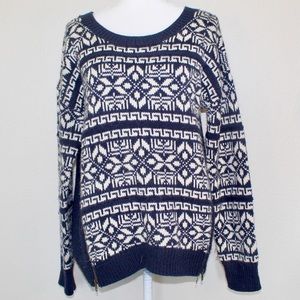 Cliche Couture Blue & White Wool Blend Knitted Style Sweater - Size Medium